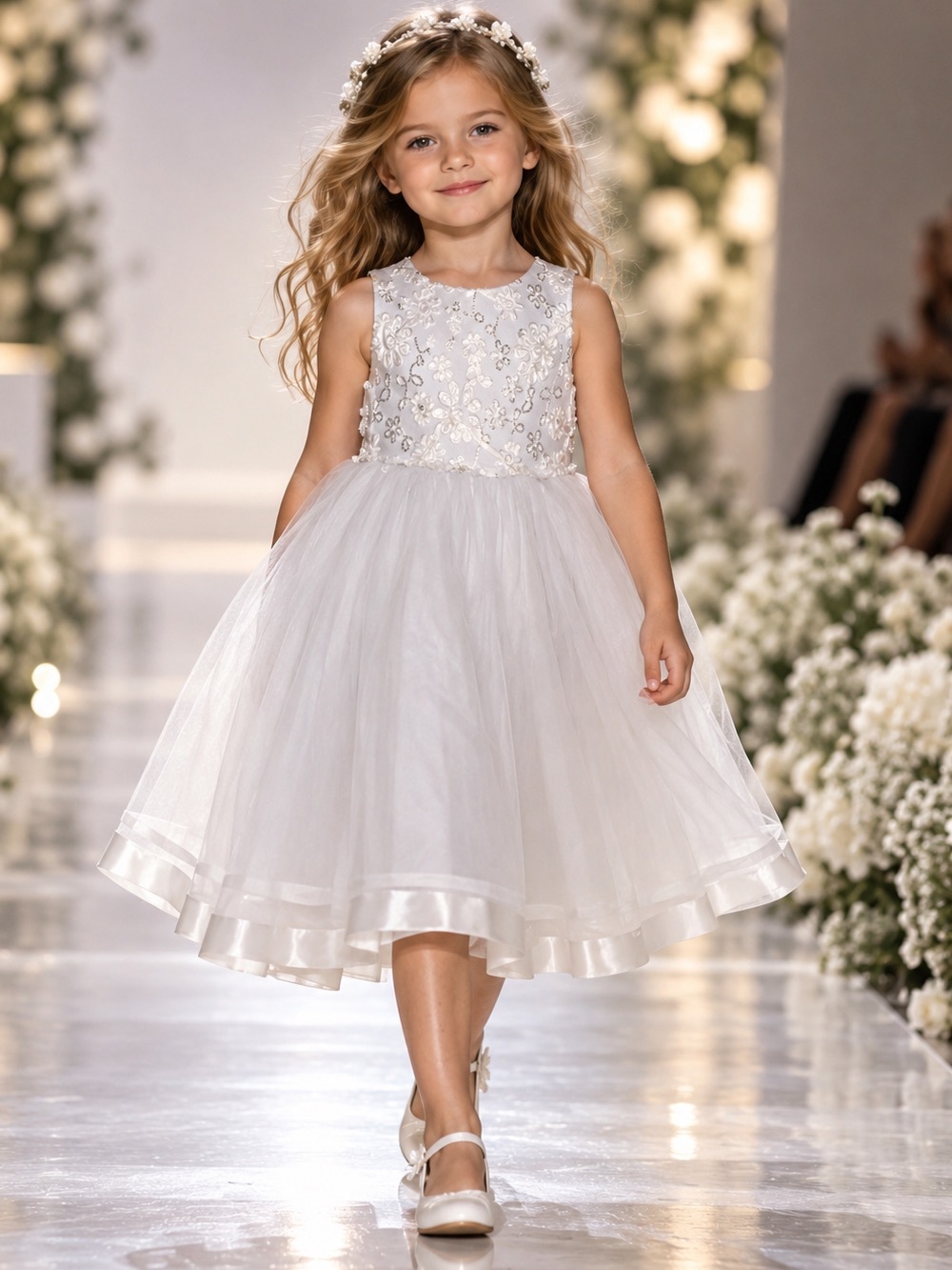 Bella by Marmellata Girls Floral Embroidered Sequin Tulle Occasion Dress SZ:5